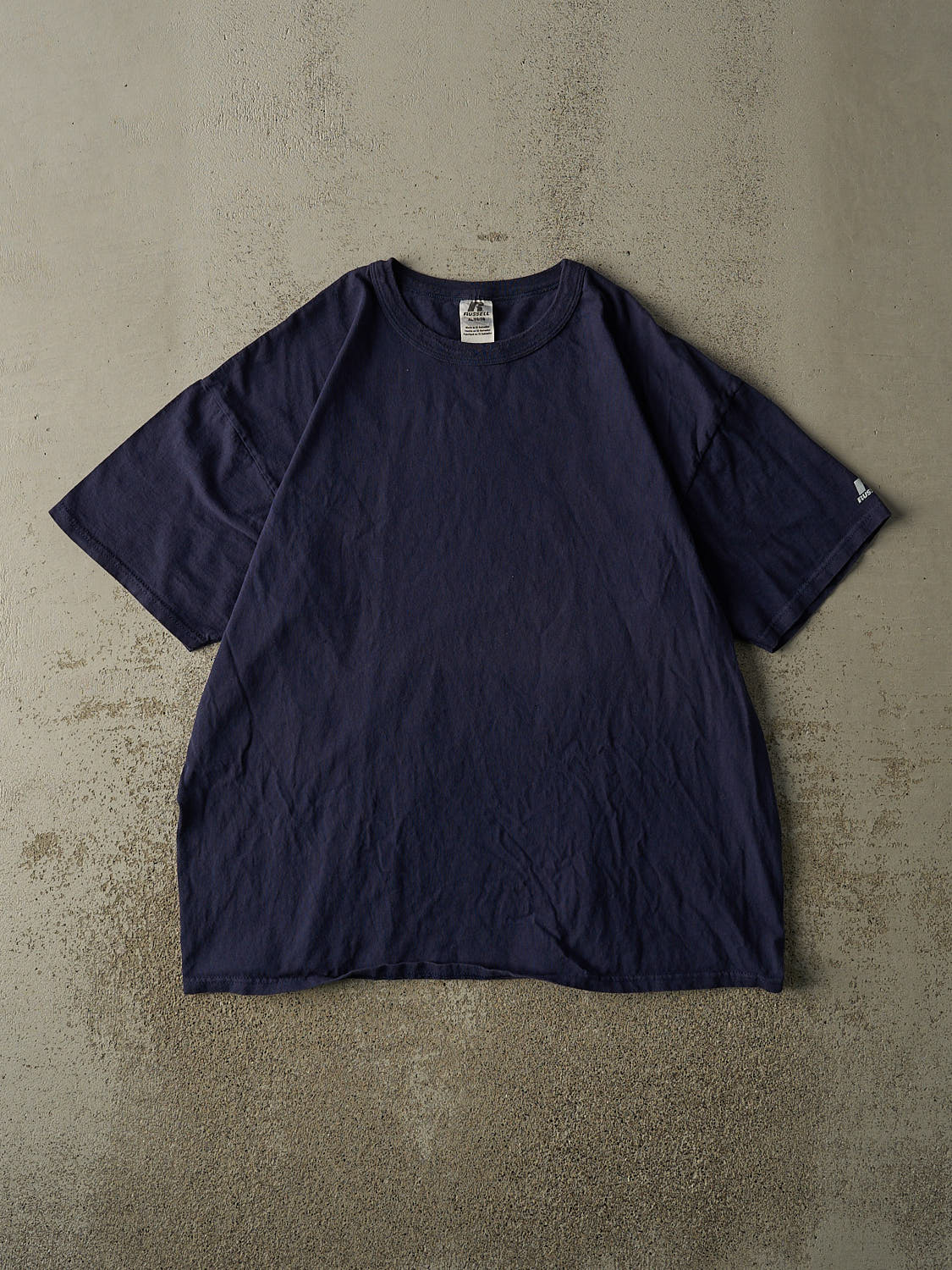 Vintage Y2K Navy Blue Russell Athletic Blank Tee (L/XL)