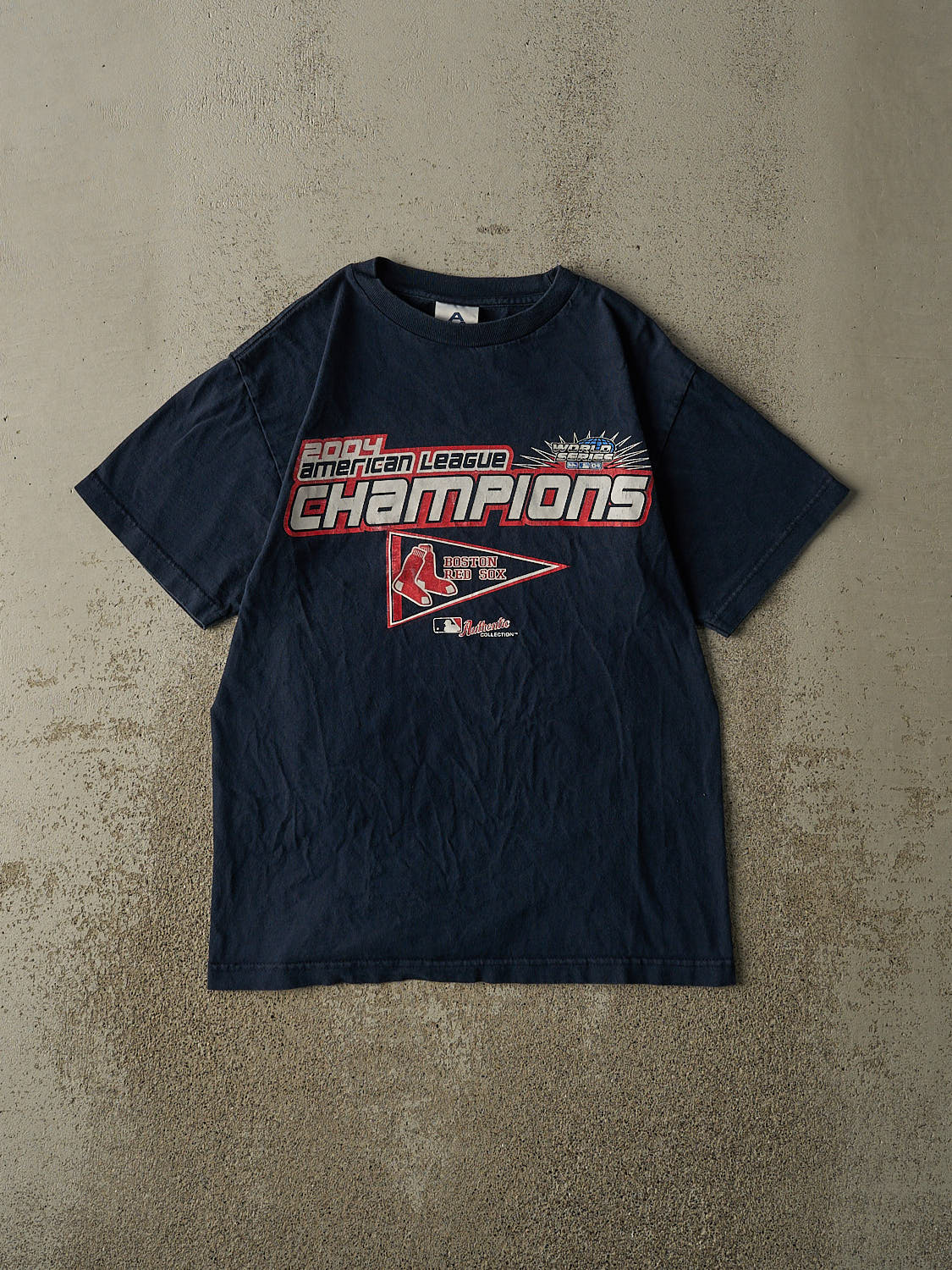 Vintage 04' Navy Blue Boston Red Sox American League Champions Tee (S/M)