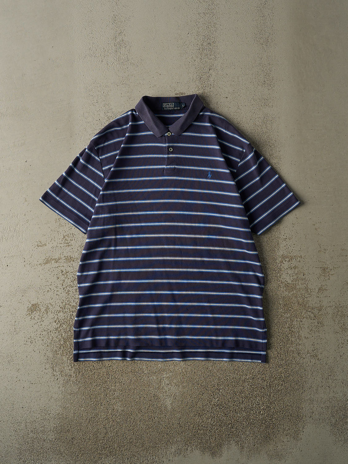 Vintage 90s Navy Blue Polo Ralph Lauren Striped Tee (L/XL)