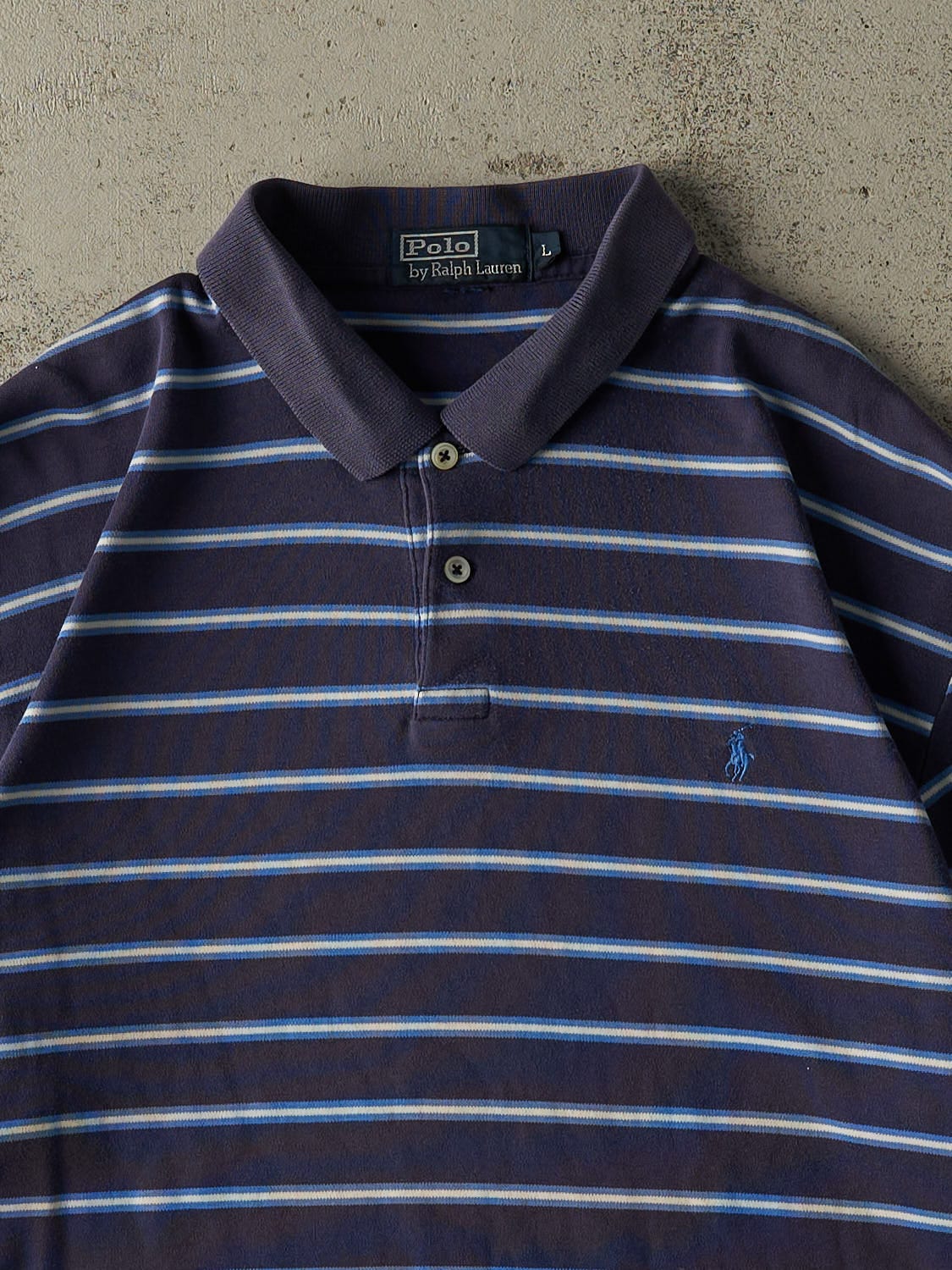 Vintage 90s Navy Blue Polo Ralph Lauren Striped Tee (L/XL)