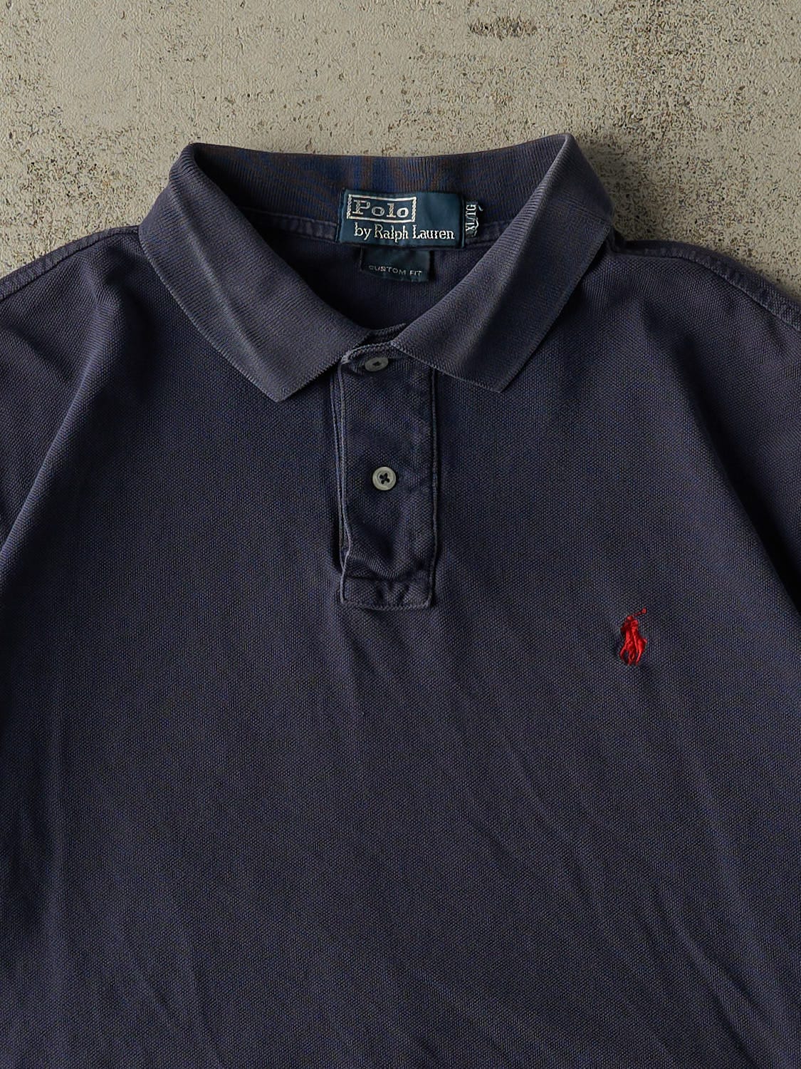 Vintage 90s Navy Blue Polo Ralph Lauren Quarter Button Tee (M/L)