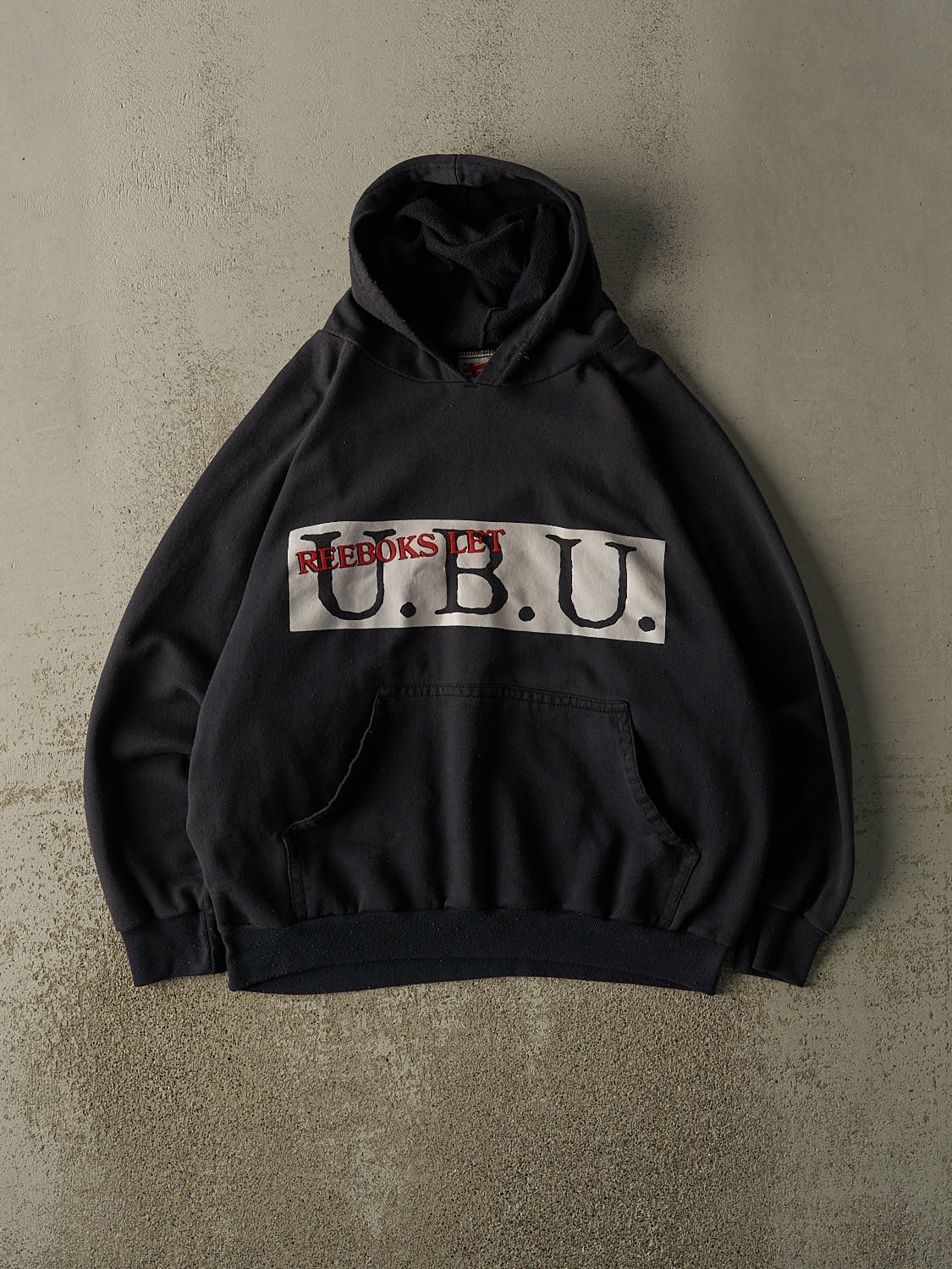 Vintage 90s Faded Black Reebok Logo Hoodie (L/XL)