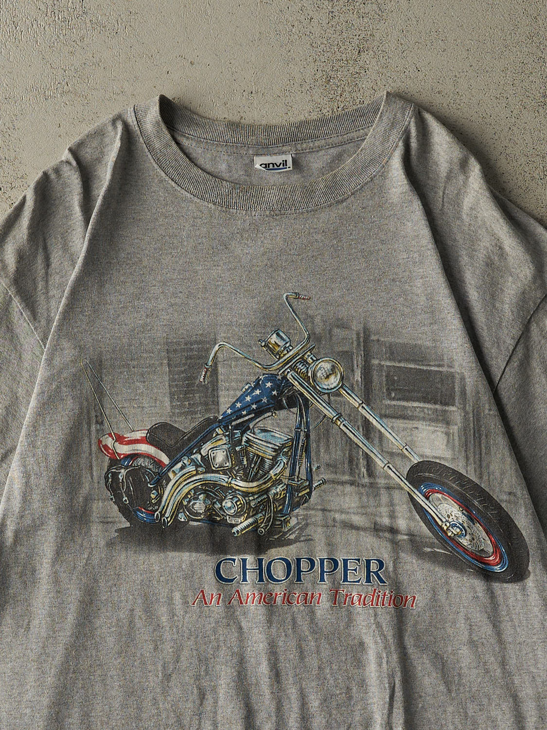 Vintage Y2K Grey Chopper American Tradition Tee (L/XL)