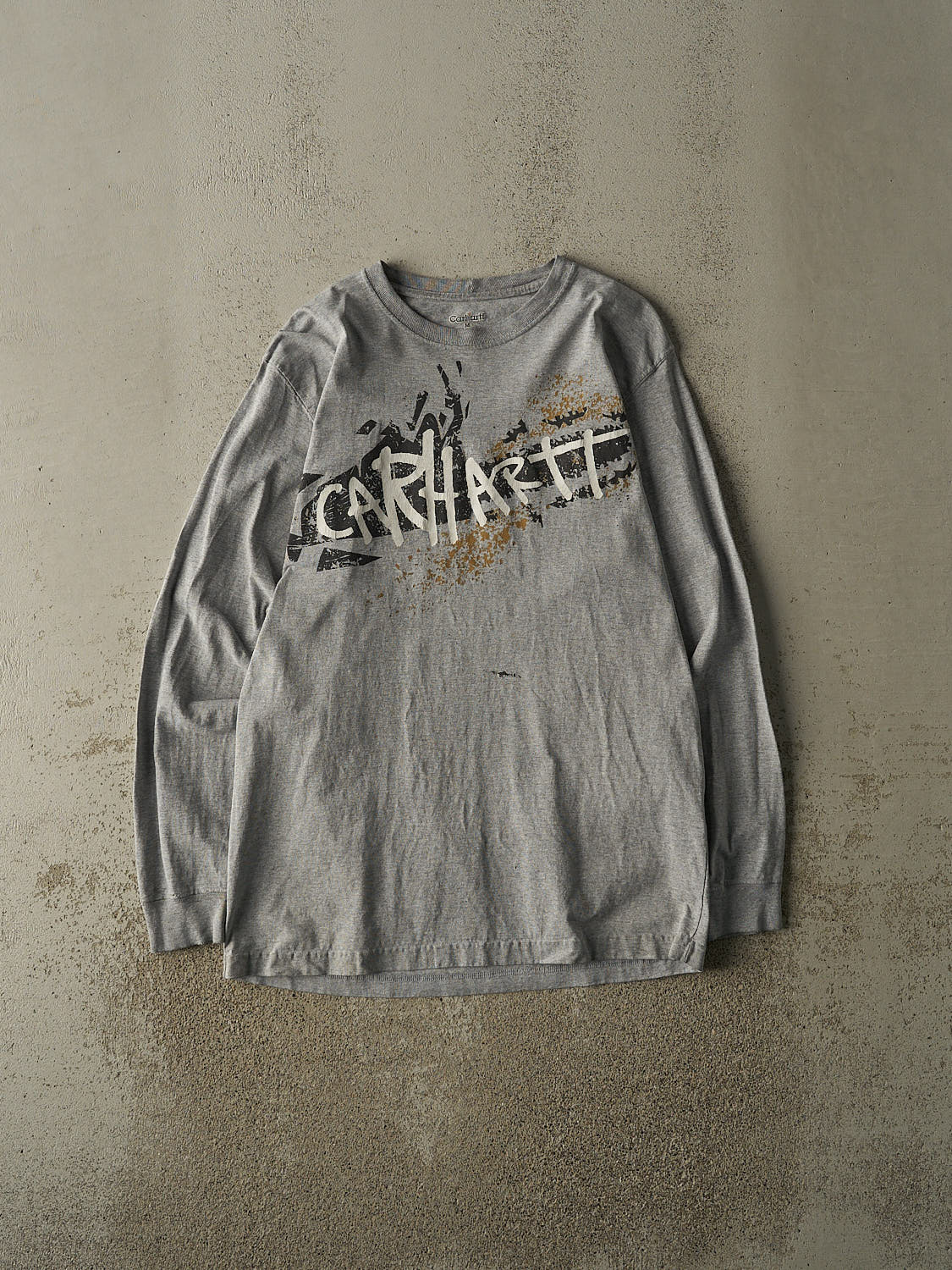 Vintage Y2K Grey Carhartt Graphic Long Sleeve (M/L)