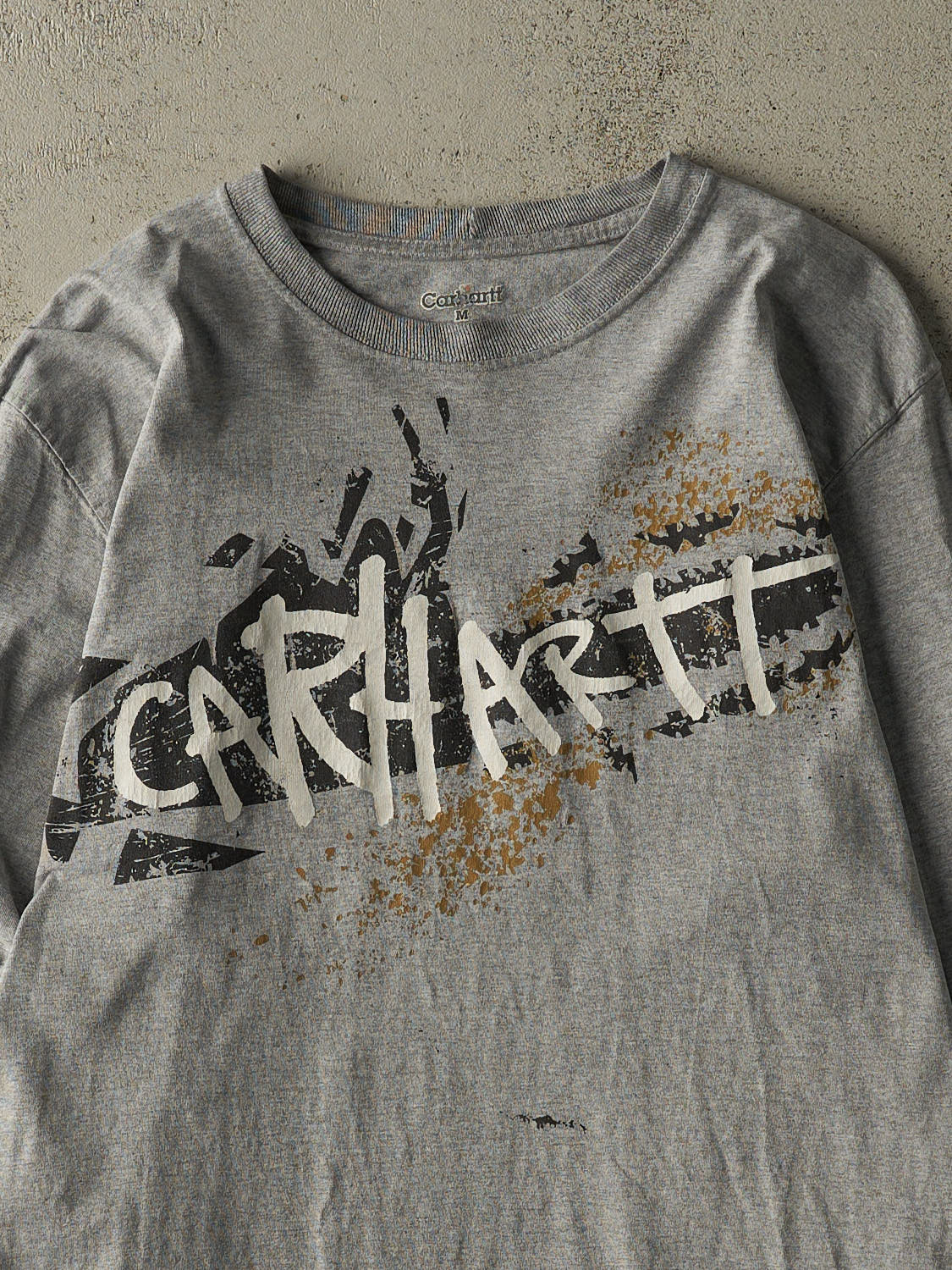 Vintage Y2K Grey Carhartt Graphic Long Sleeve (M/L)