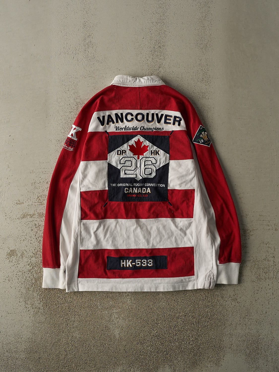 Vintage Y2K White & Red Kevingston Rugby Long Sleeve (L/XL)