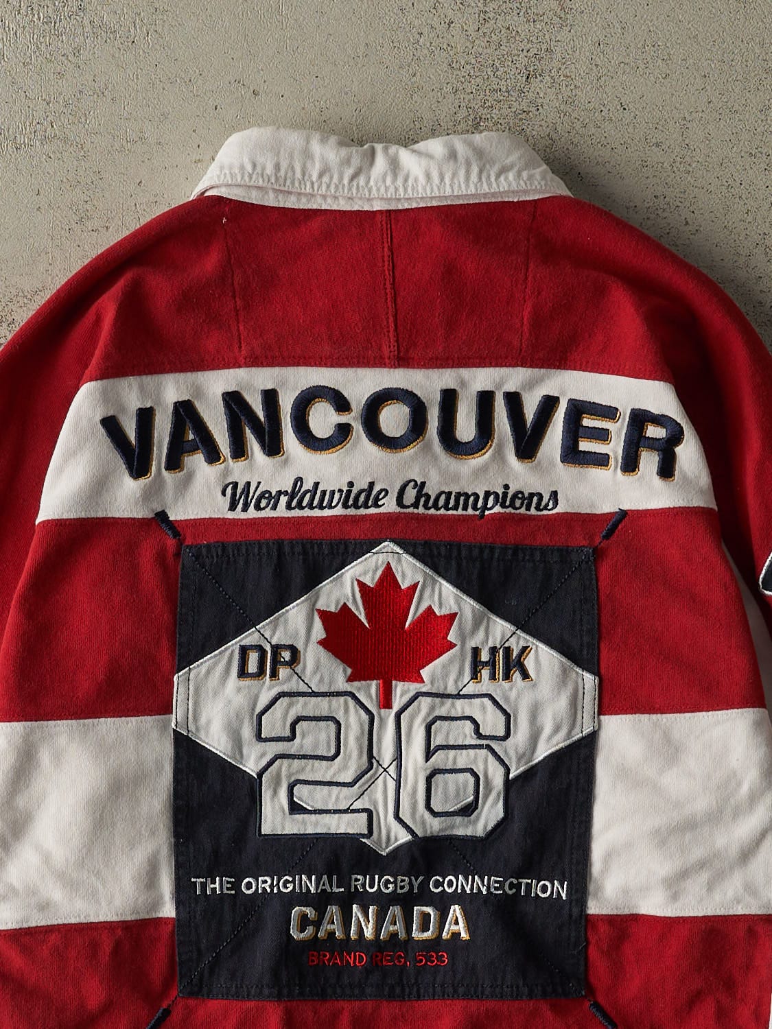 Vintage Y2K White & Red Kevingston Rugby Long Sleeve (L/XL)