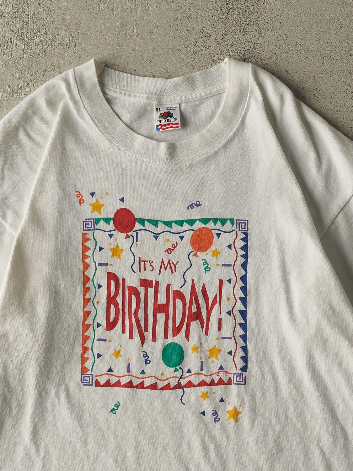 Vintage 80s White "It's My Birthday" Single Stitch Tee (L/XL)