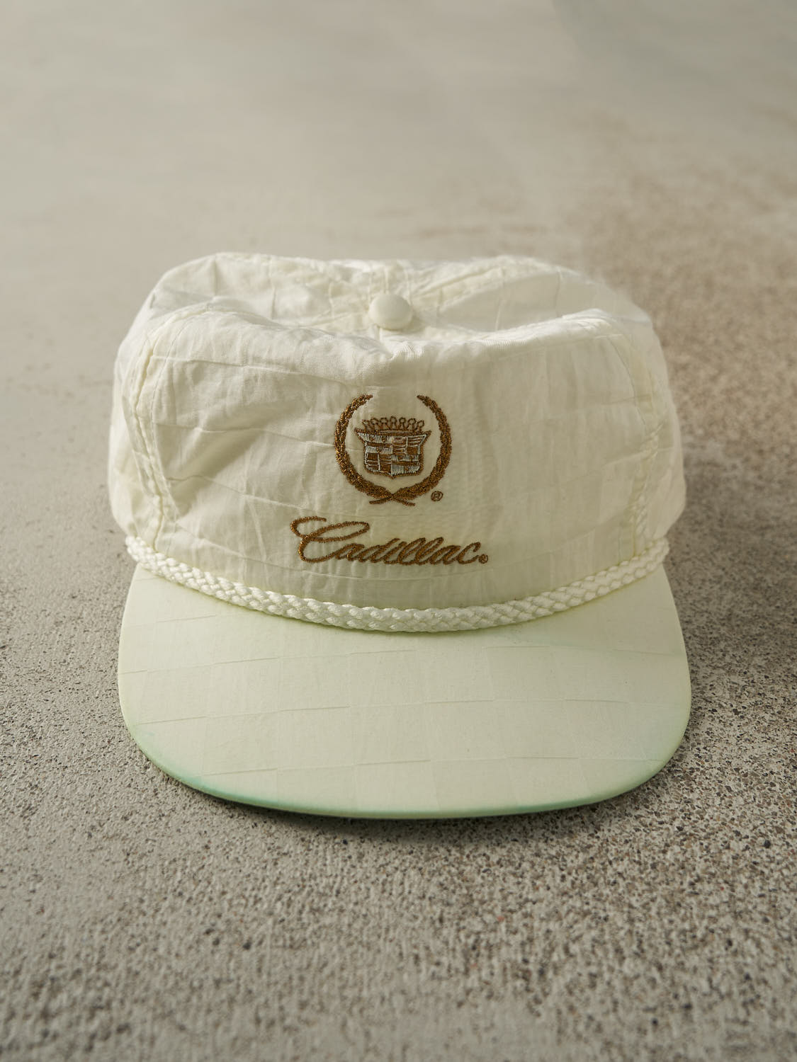 Vintage 80s White Cadillac Embroidered Leather Strapback (O/S)