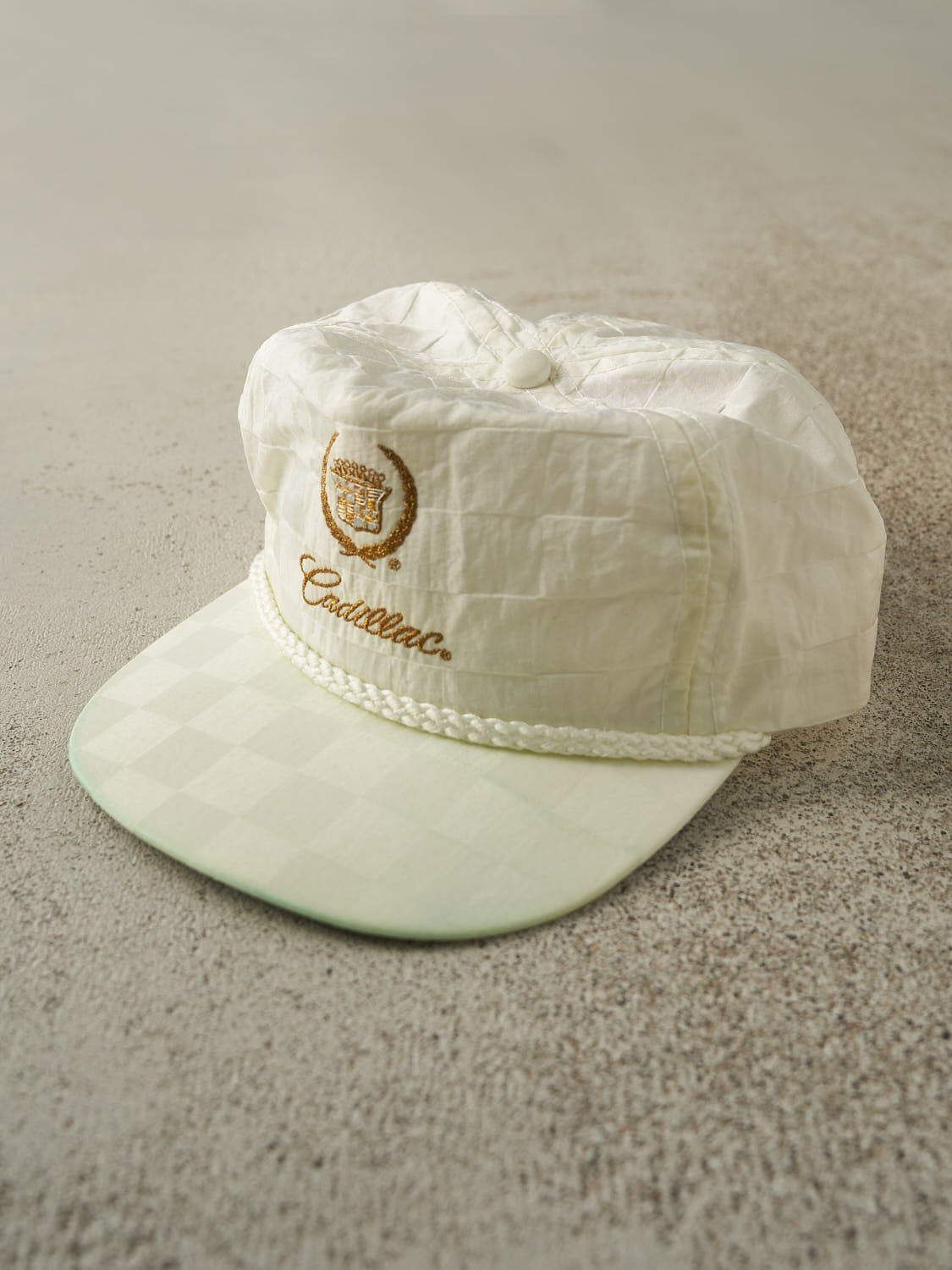 Vintage 80s White Cadillac Embroidered Leather Strapback (O/S)