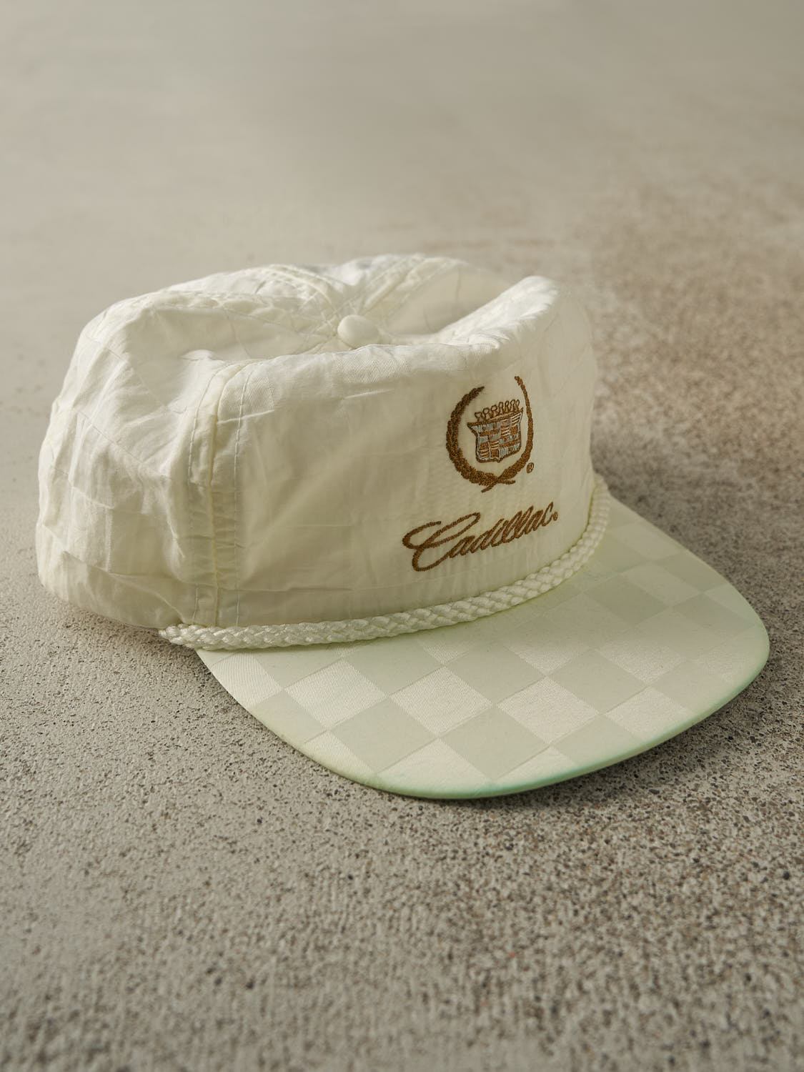 Vintage 80s White Cadillac Embroidered Leather Strapback (O/S)