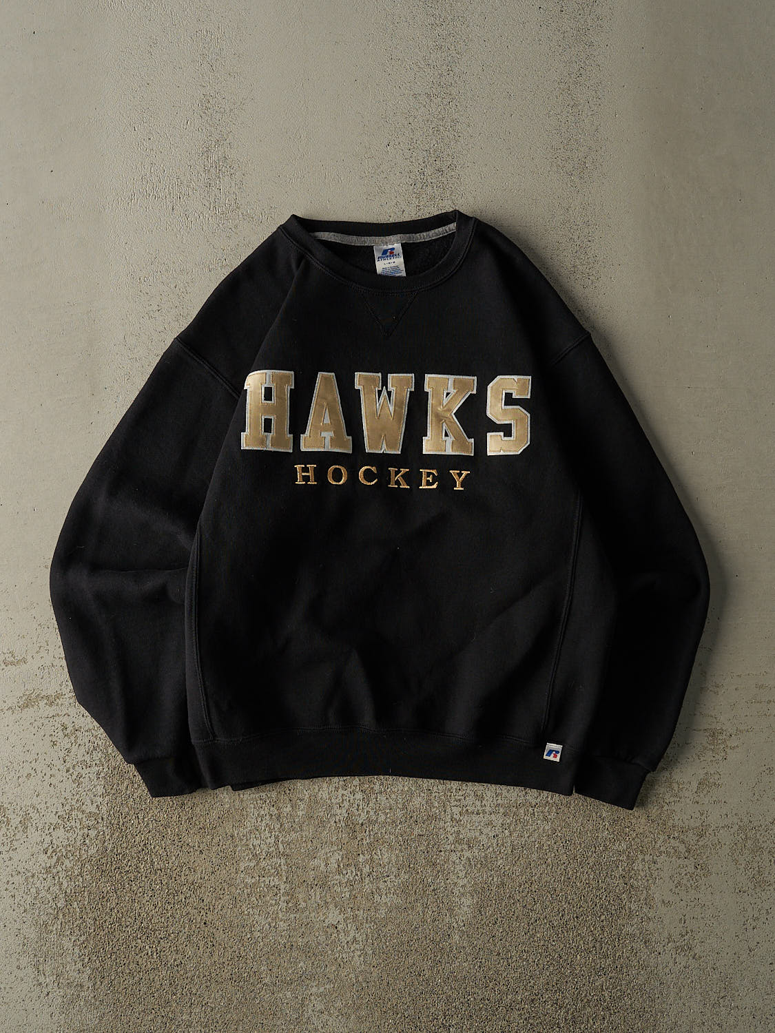Vintage Y2K Black Russell Athletic Hawks Hockey Crewneck (M/L)