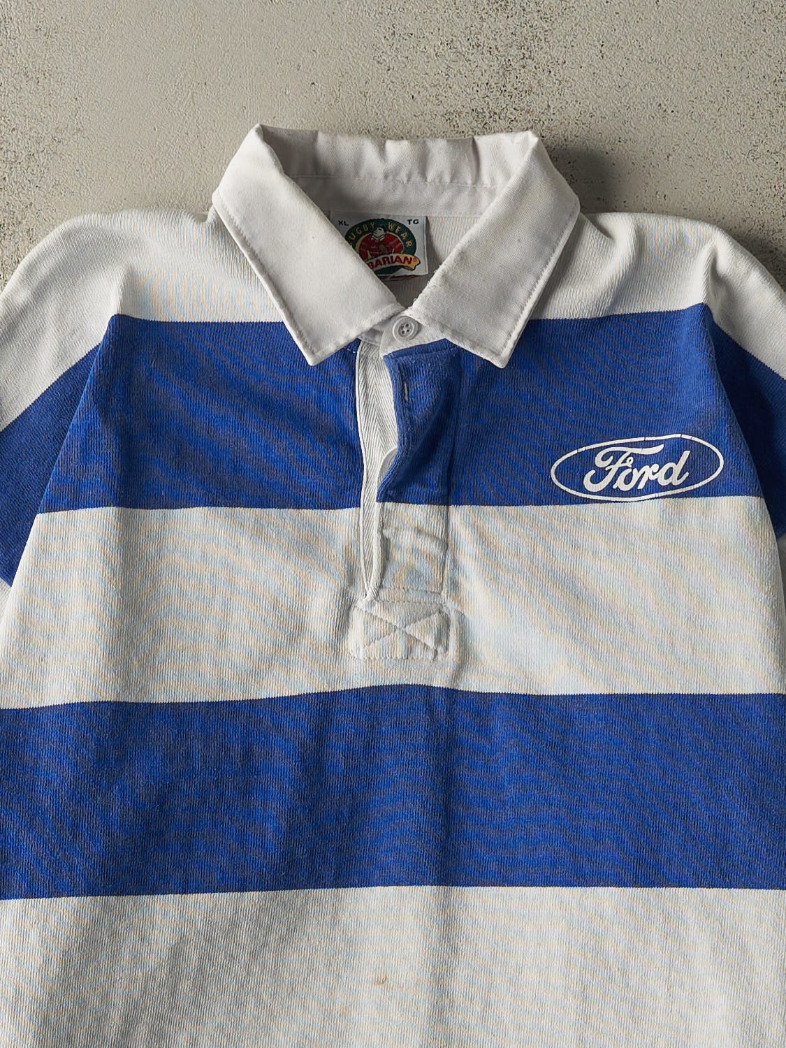 Vintage Y2K Blue & White Ford Embroidered Quarter Button Long Sleeve (L/XL)
