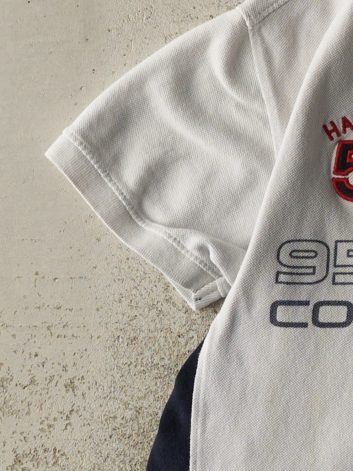 Vintage Y2K White & Navy Aston Martin Racing Quarter Button Tee (S)