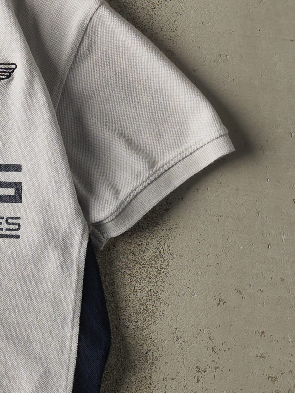 Vintage Y2K White & Navy Aston Martin Racing Quarter Button Tee (S)