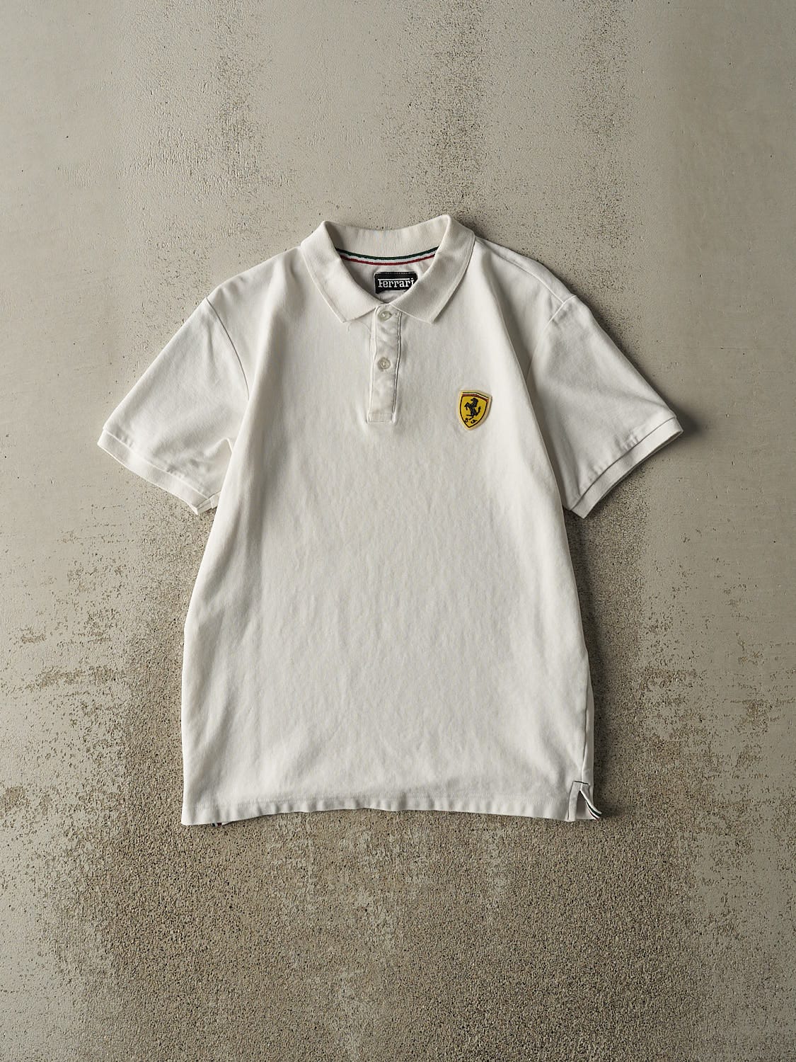 Vintage 90s White Ferrari Embroidered Quarter Button Tee (XS/S)
