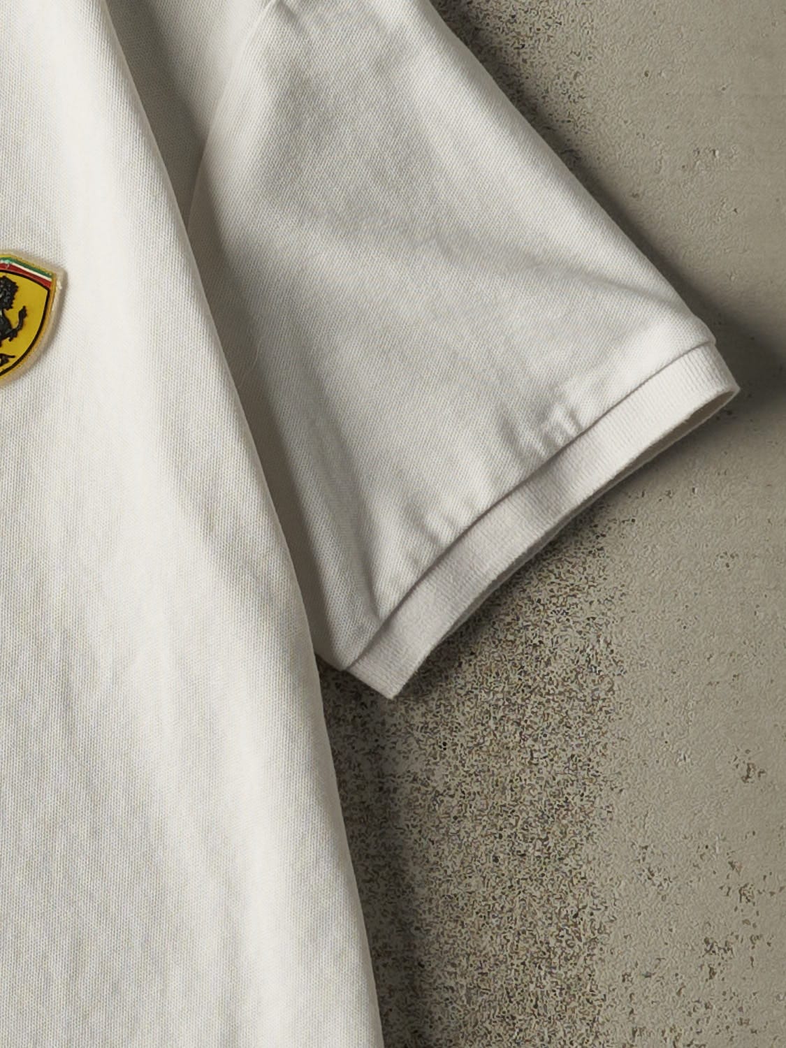 Vintage 90s White Ferrari Embroidered Quarter Button Tee (XS/S)