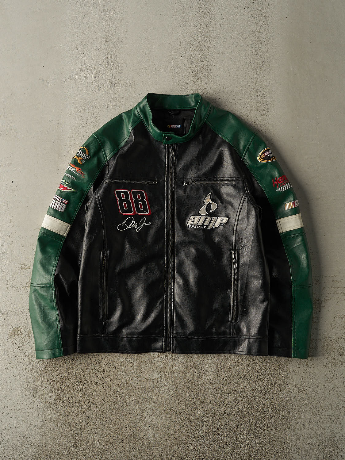 Vintage Y2K Black & Green Dale Eanhardt Jr Leather Racing Jacket (M/L)