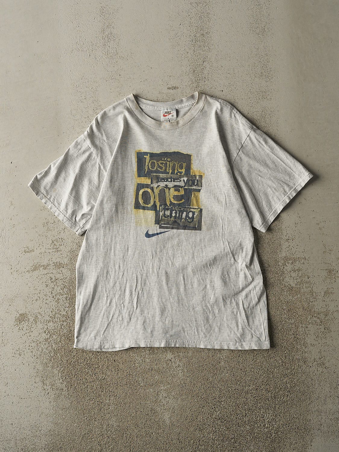 Vintage 90s Heather Grey Nike "Losing Sucks" Slogan Tee (S/M)