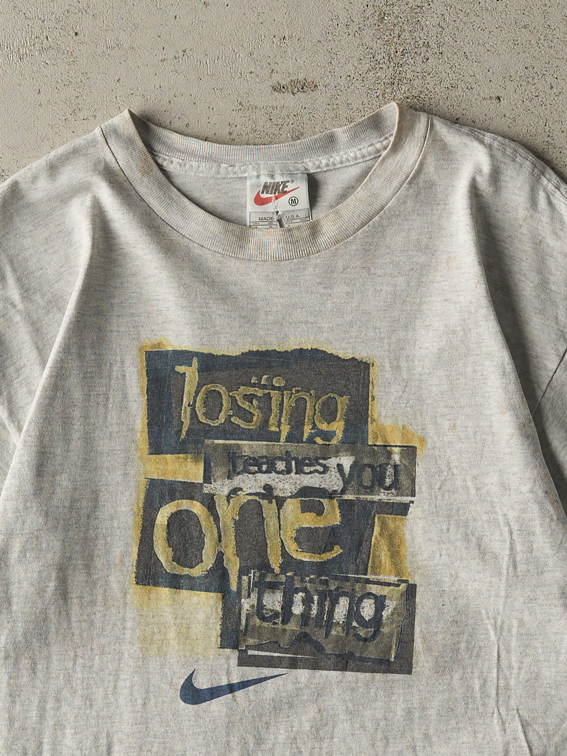 Vintage 90s Heather Grey Nike "Losing Sucks" Slogan Tee (S/M)
