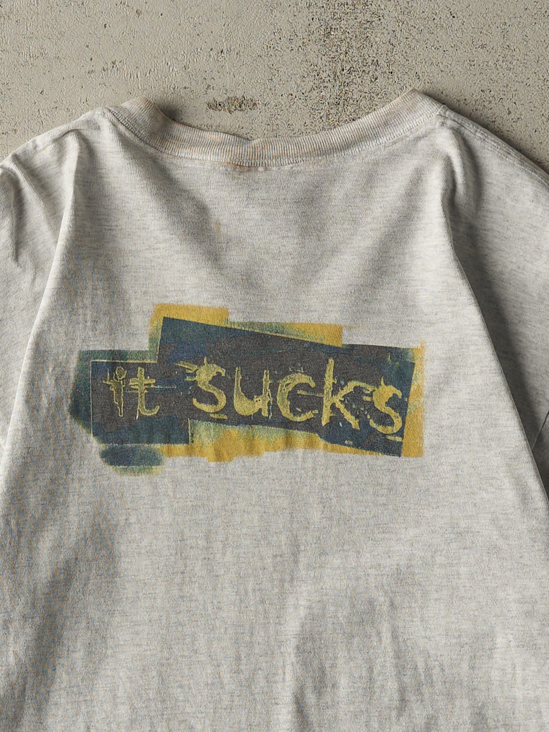 Vintage 90s Heather Grey Nike "Losing Sucks" Slogan Tee (S/M)