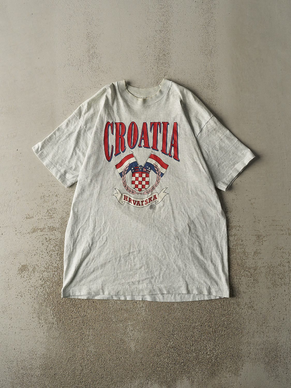 Vintage 90s Heather Grey Croatia Single Stitch Tee (L/XL)