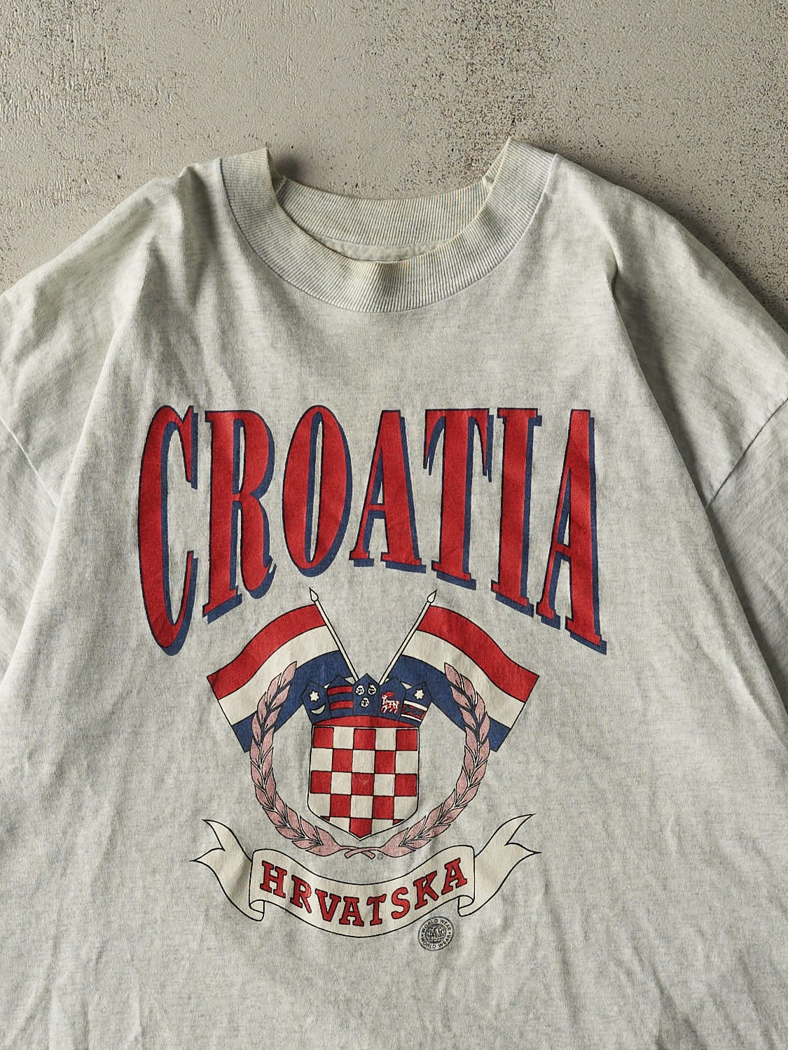 Vintage 90s Heather Grey Croatia Single Stitch Tee (L/XL)