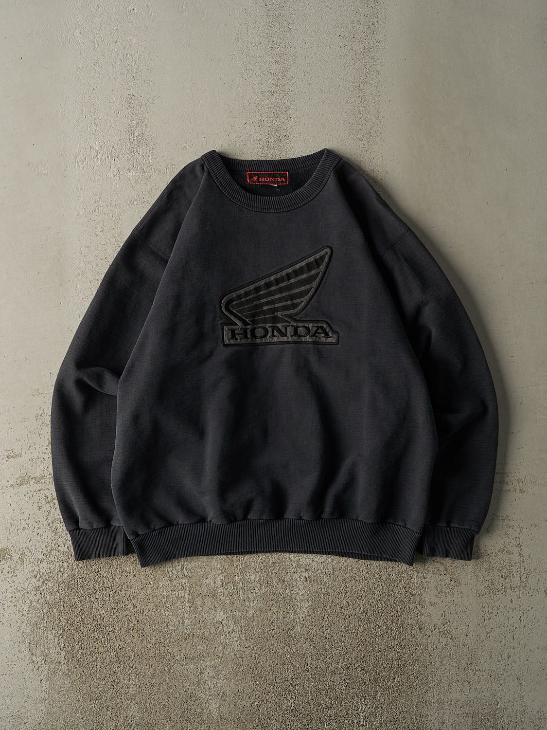 Vintage 90s Faded Black Honda Racing Embroidered Crewneck (XL/XXL)