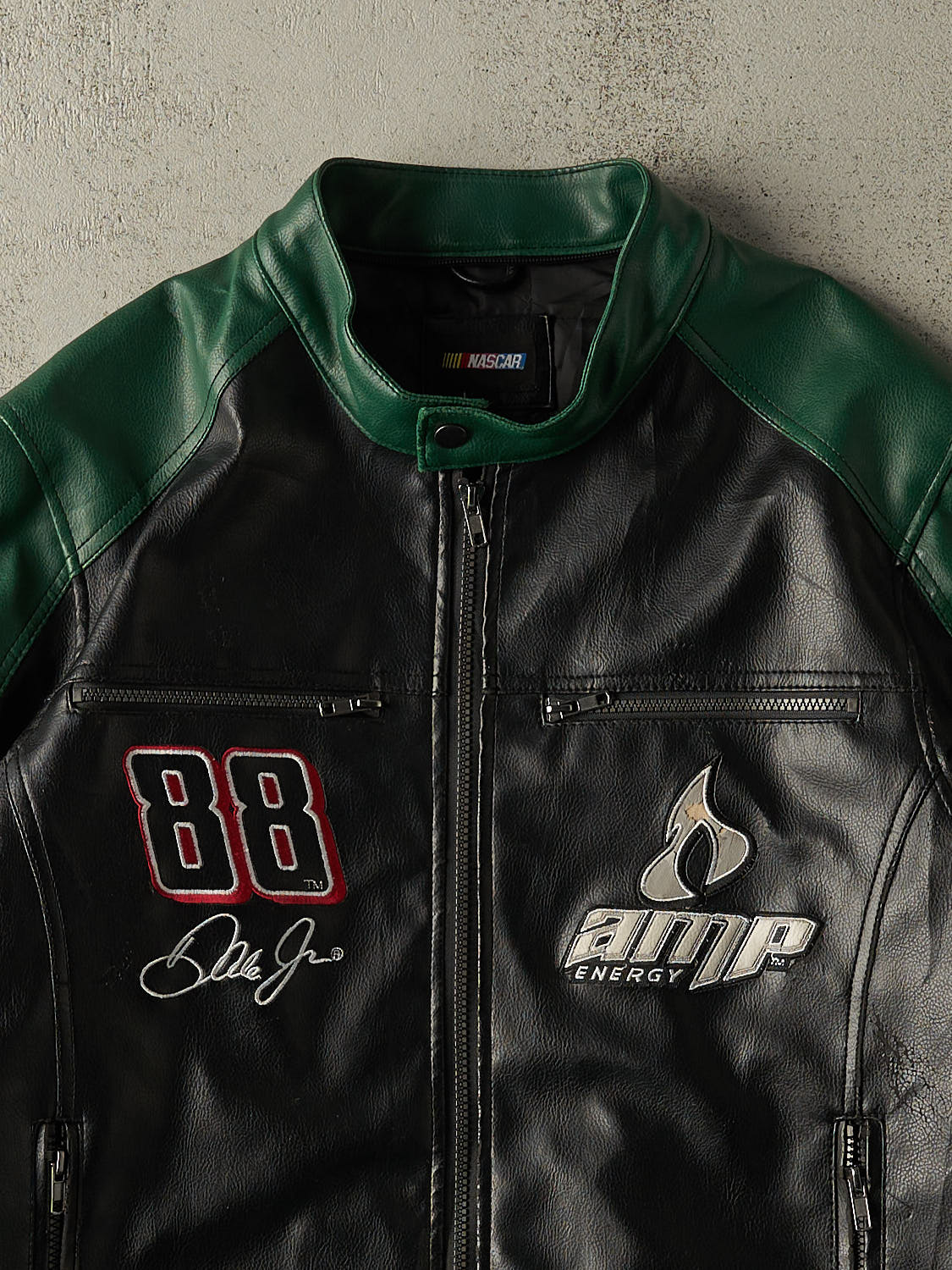 Vintage Y2K Black & Green Dale Eanhardt Jr Leather Racing Jacket (M/L)