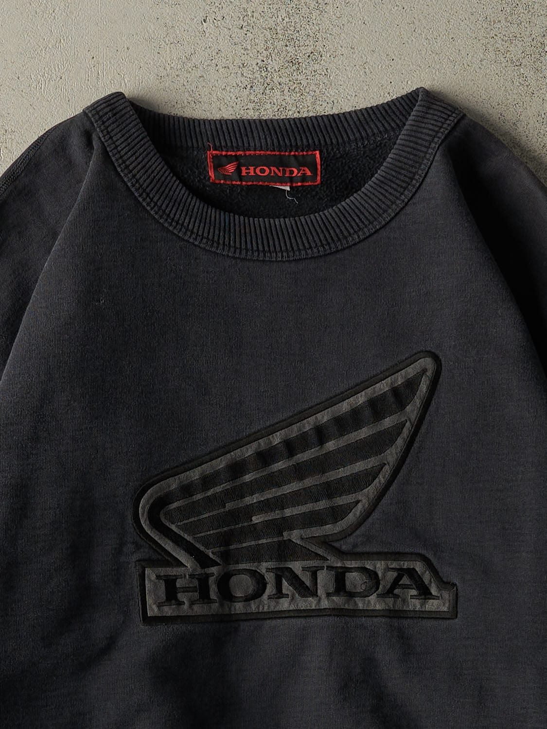 Vintage 90s Faded Black Honda Racing Embroidered Crewneck (XL/XXL)