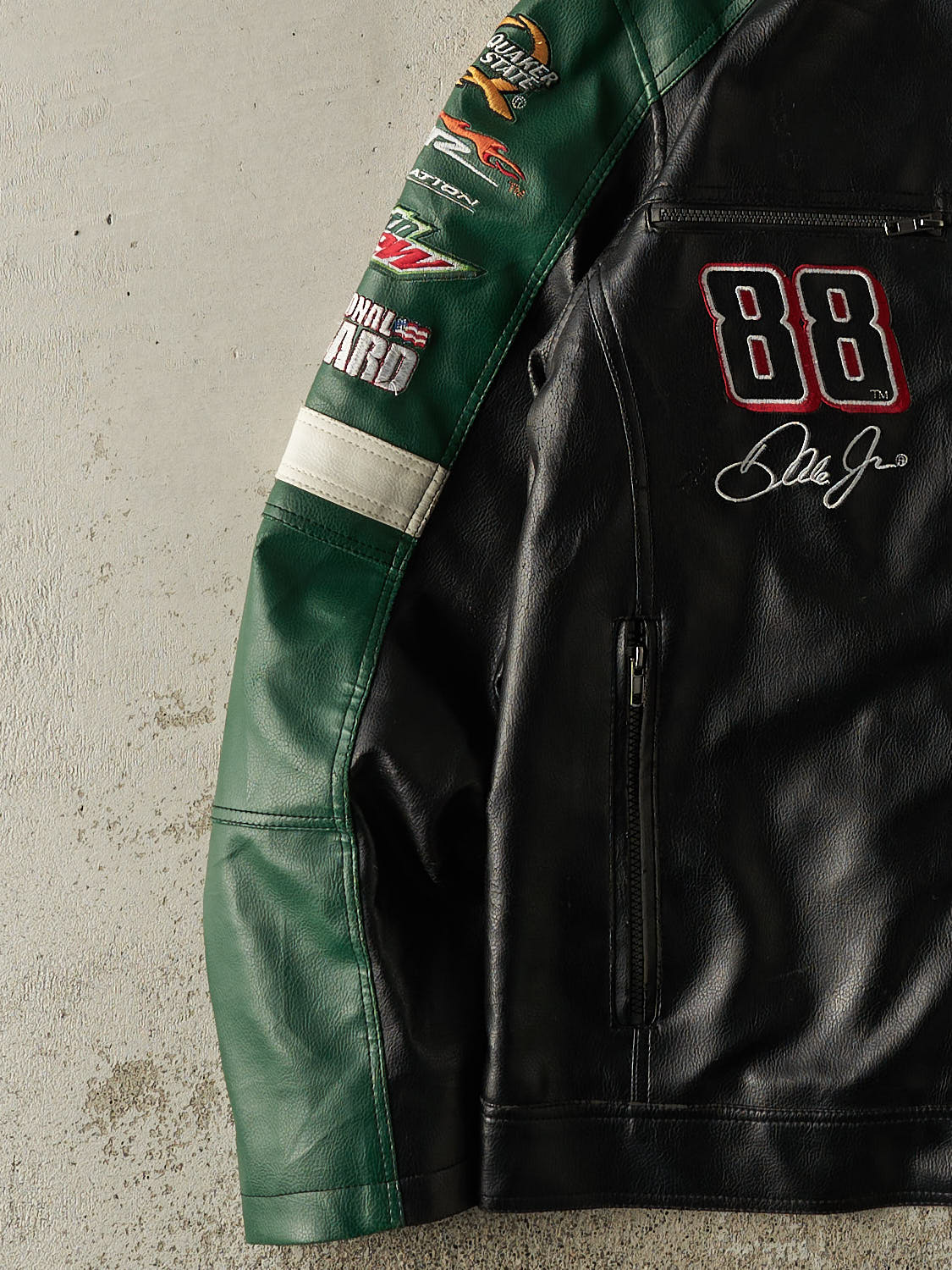 Vintage Y2K Black & Green Dale Eanhardt Jr Leather Racing Jacket (M/L)
