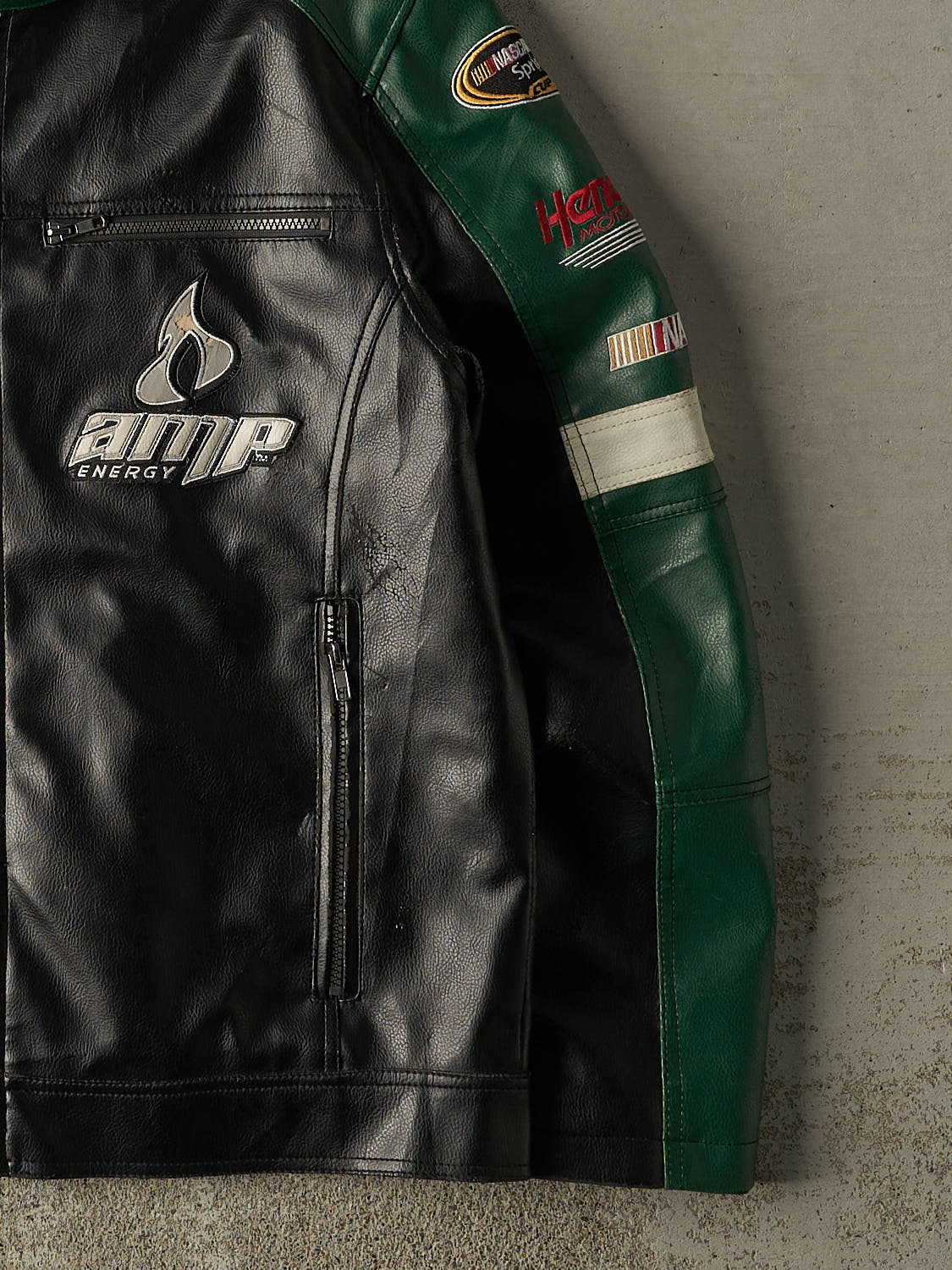 Vintage Y2K Black & Green Dale Eanhardt Jr Leather Racing Jacket (M/L)