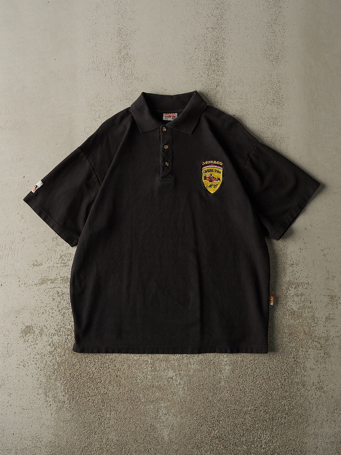Vintage 90s Black Monaco Grand Prix Quarter Button Tee (L)