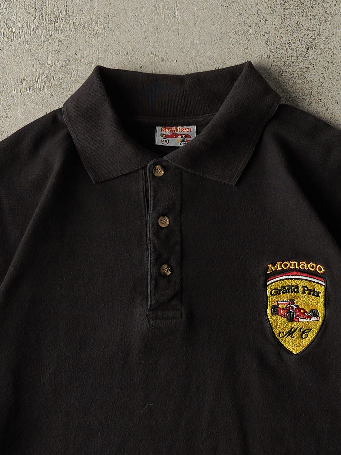 Vintage 90s Black Monaco Grand Prix Quarter Button Tee (L)