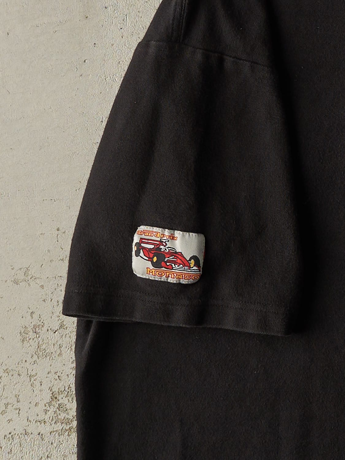 Vintage 90s Black Monaco Grand Prix Quarter Button Tee (L)