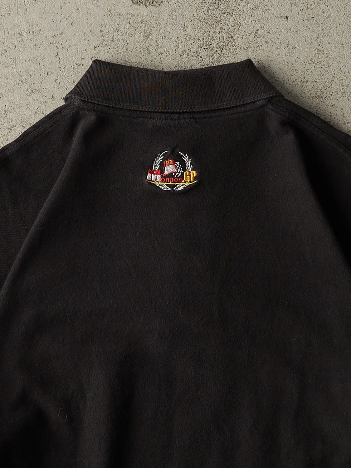 Vintage 90s Black Monaco Grand Prix Quarter Button Tee (L)