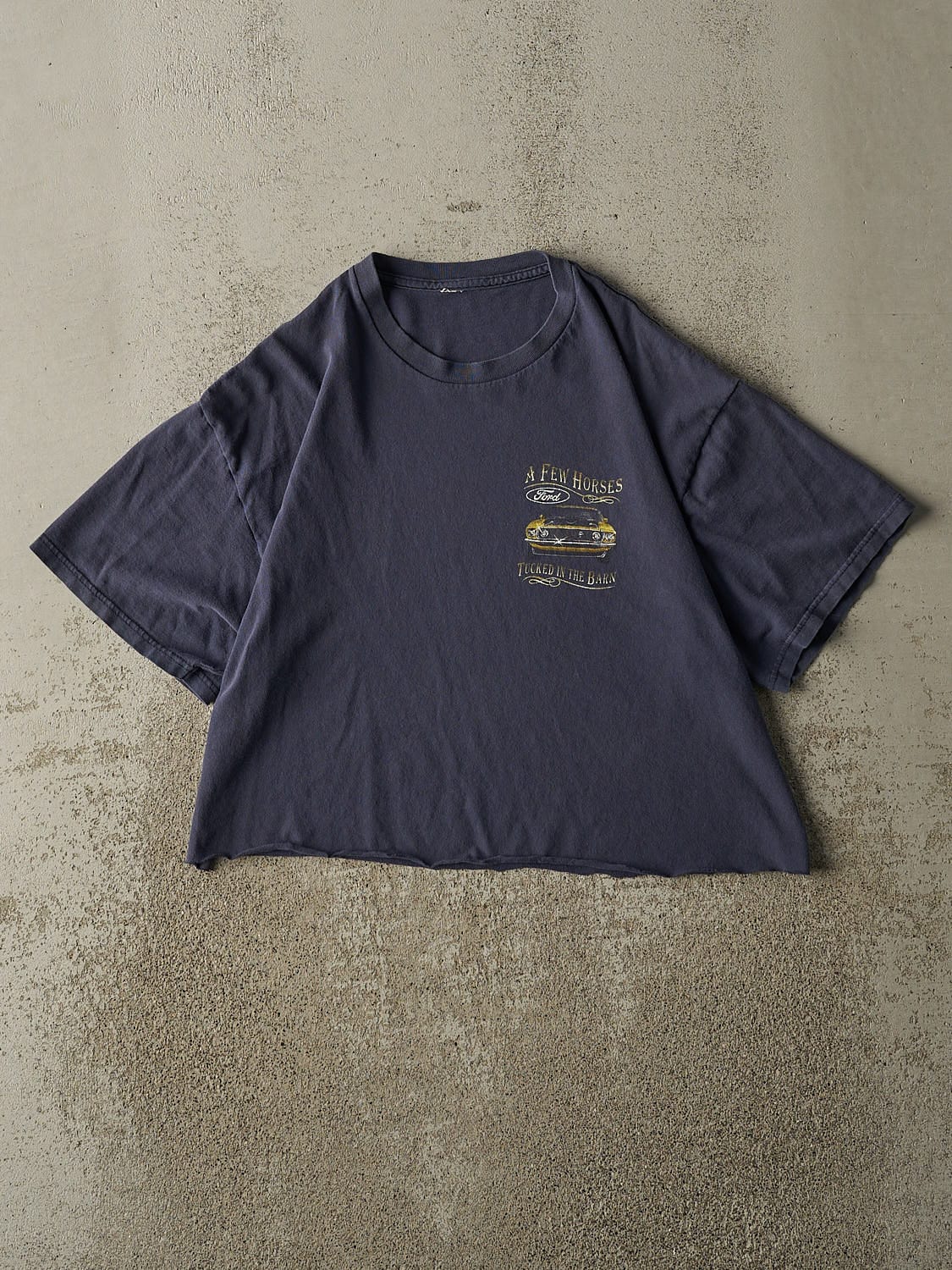 Vintage Y2K Navy Blue Ford "A Few Horses" Cropped Tee (XS/S)