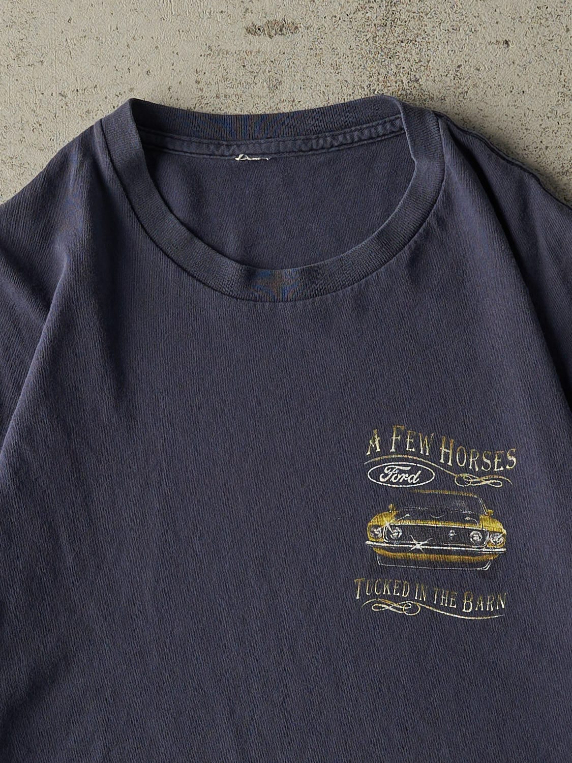 Vintage Y2K Navy Blue Ford "A Few Horses" Cropped Tee (XS/S)