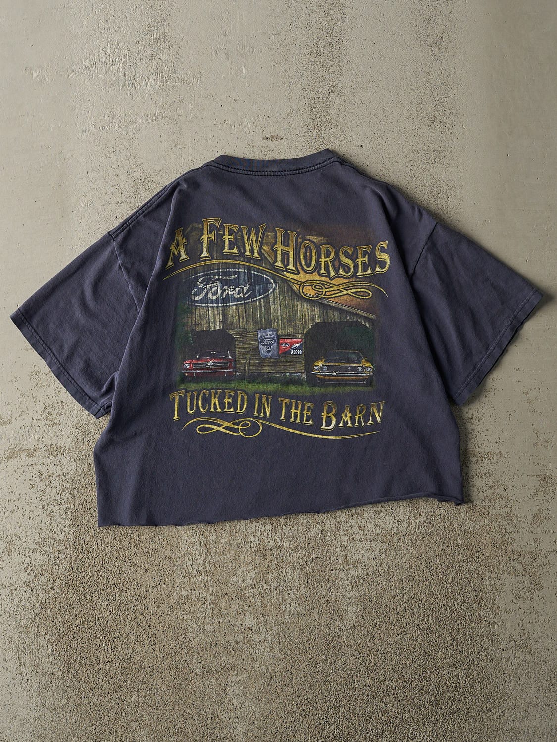 Vintage Y2K Navy Blue Ford "A Few Horses" Cropped Tee (XS/S)
