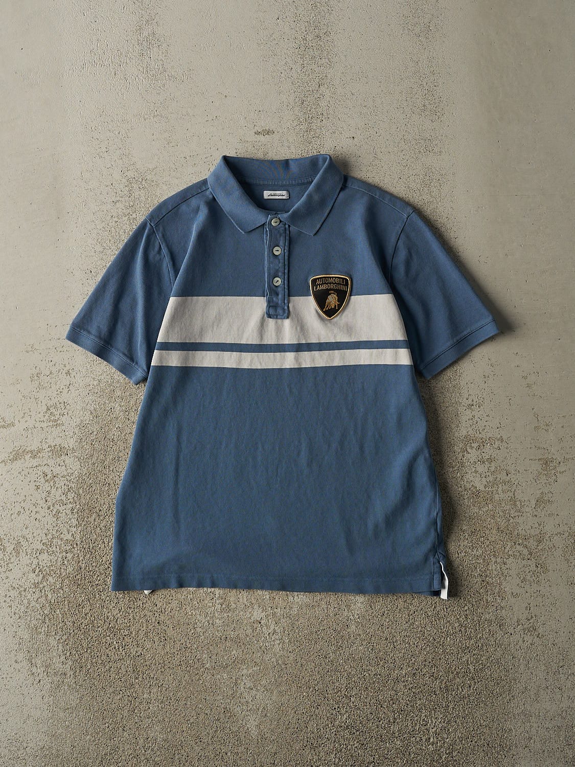 Vintage Y2K Slate Blue Lamborghini Embroidered Quarter Button Tee (S/M)