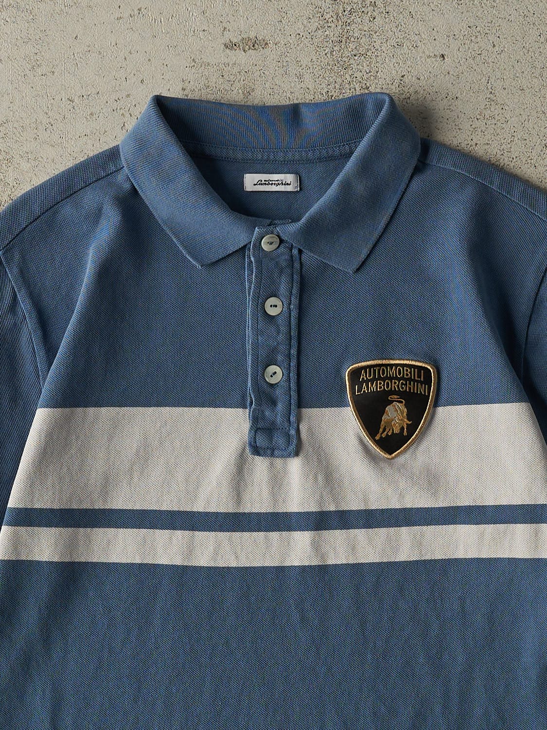 Vintage Y2K Slate Blue Lamborghini Embroidered Quarter Button Tee (S/M)