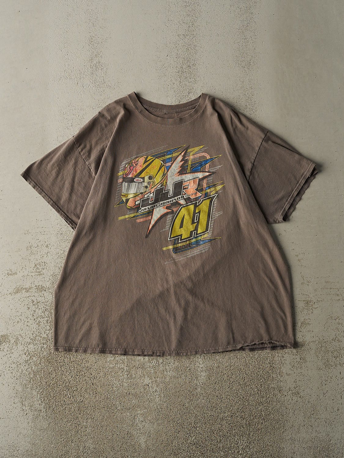 Vintage Y2K Sun Faded Brown Jason Johnson Racing Tee (XL)
