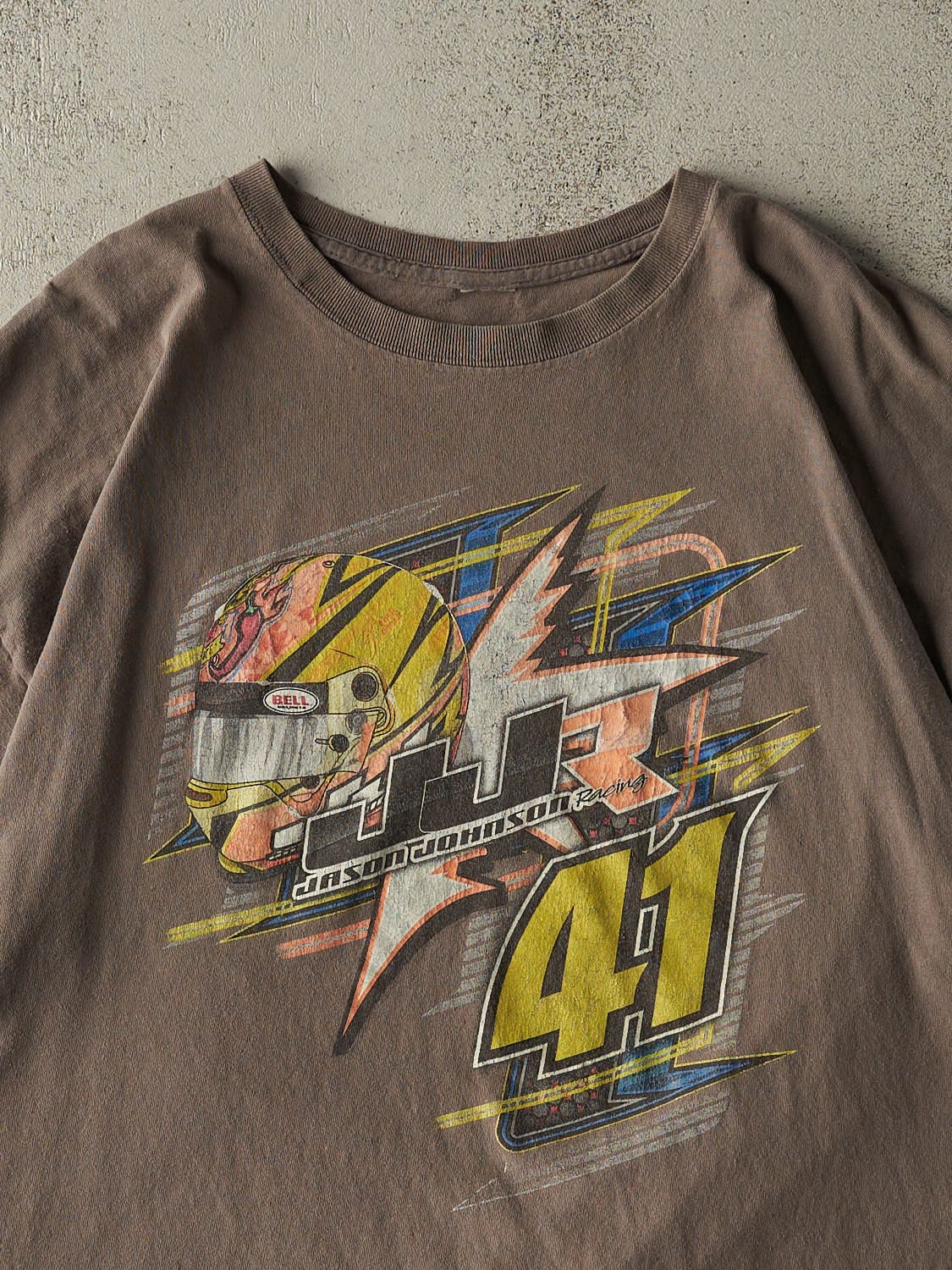 Vintage Y2K Sun Faded Brown Jason Johnson Racing Tee (XL)