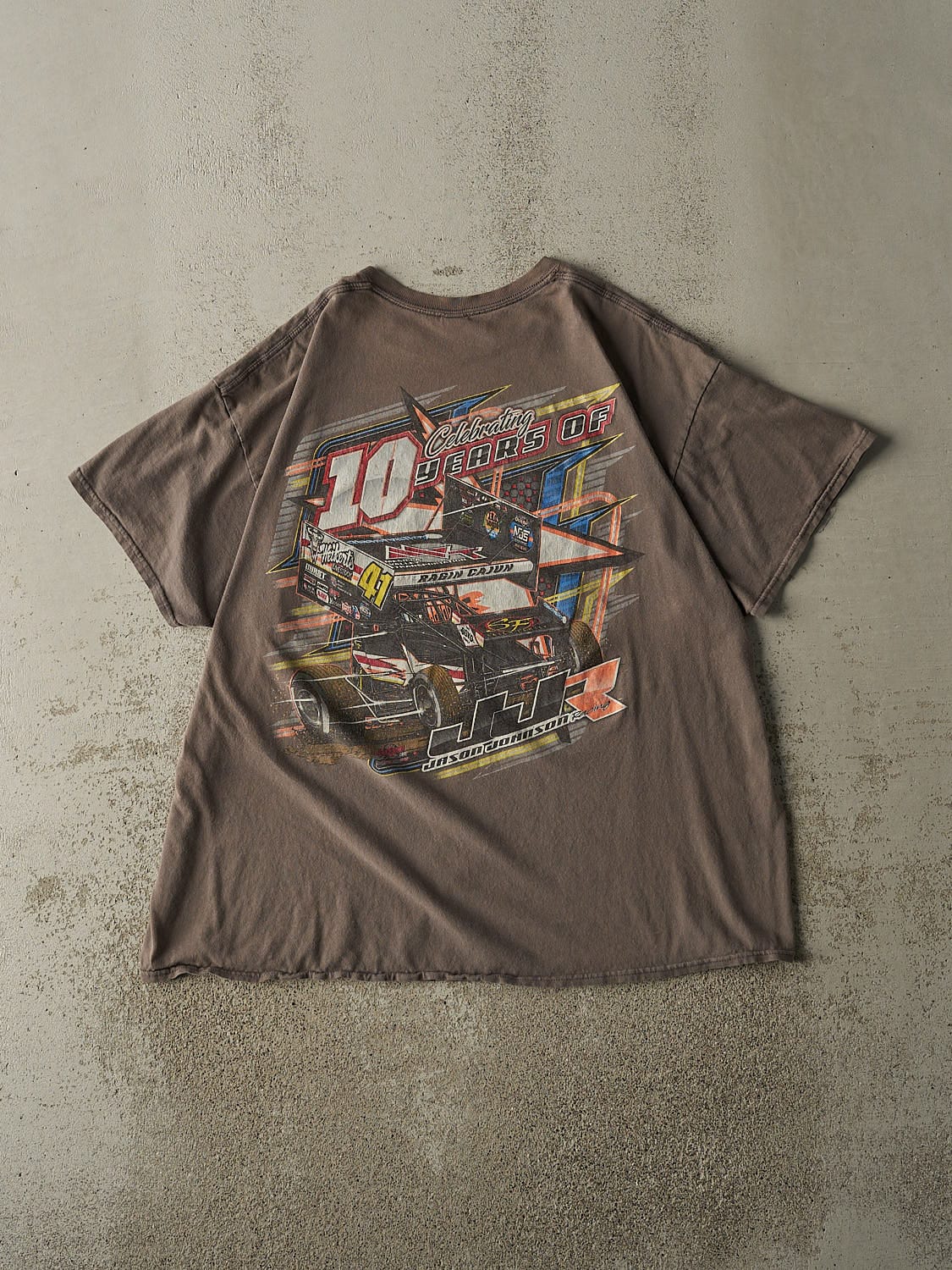 Vintage Y2K Sun Faded Brown Jason Johnson Racing Tee (XL)