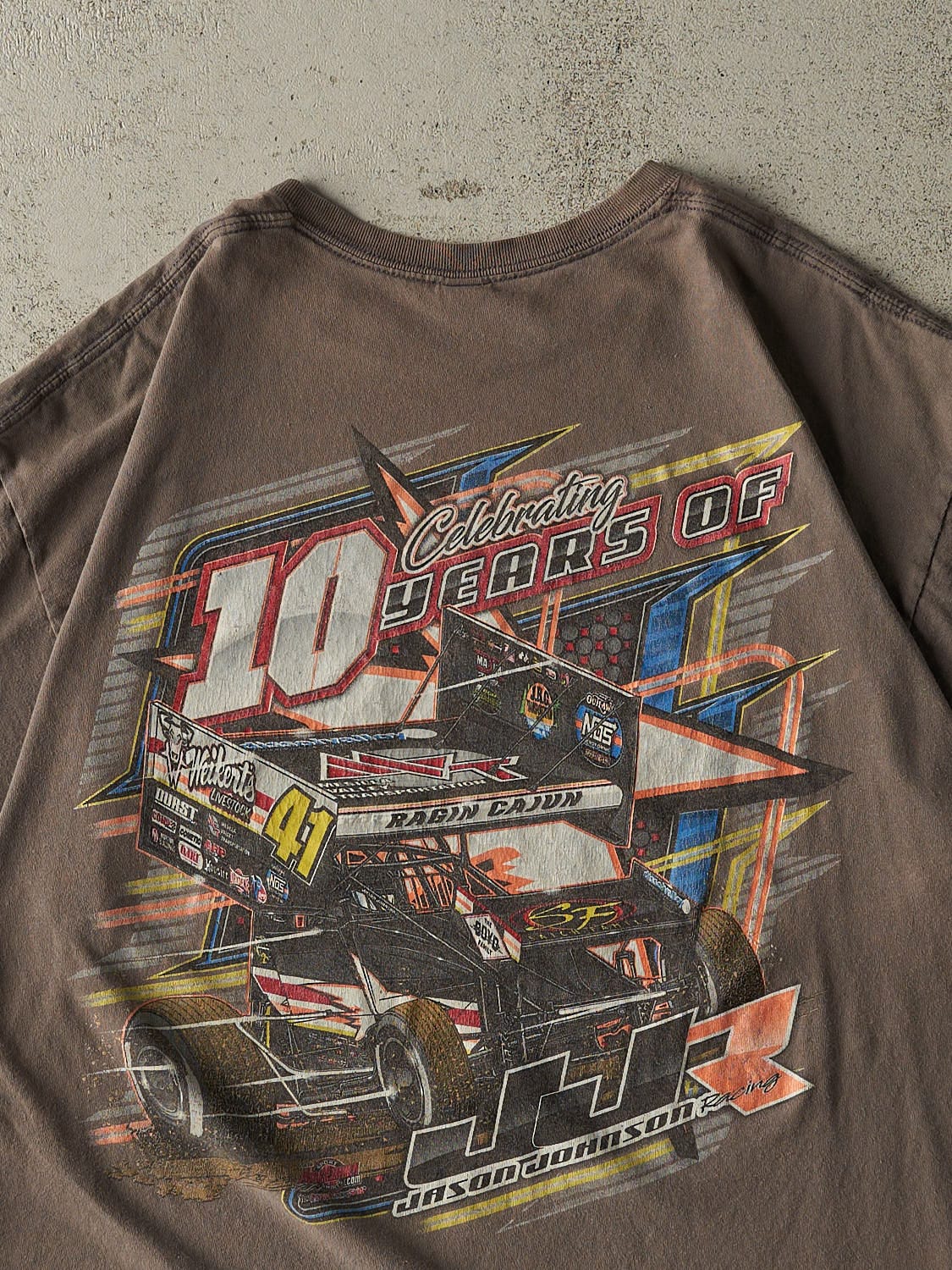Vintage Y2K Sun Faded Brown Jason Johnson Racing Tee (XL)