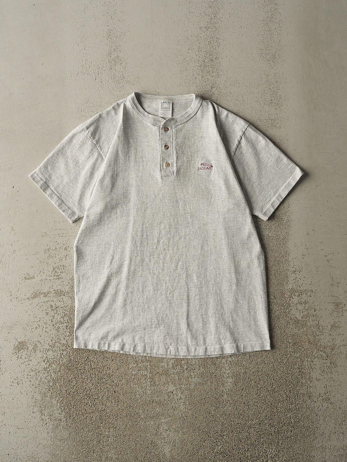 Vintage 90s Heather Grey Jaguar Quarter Button Tee (S/M)