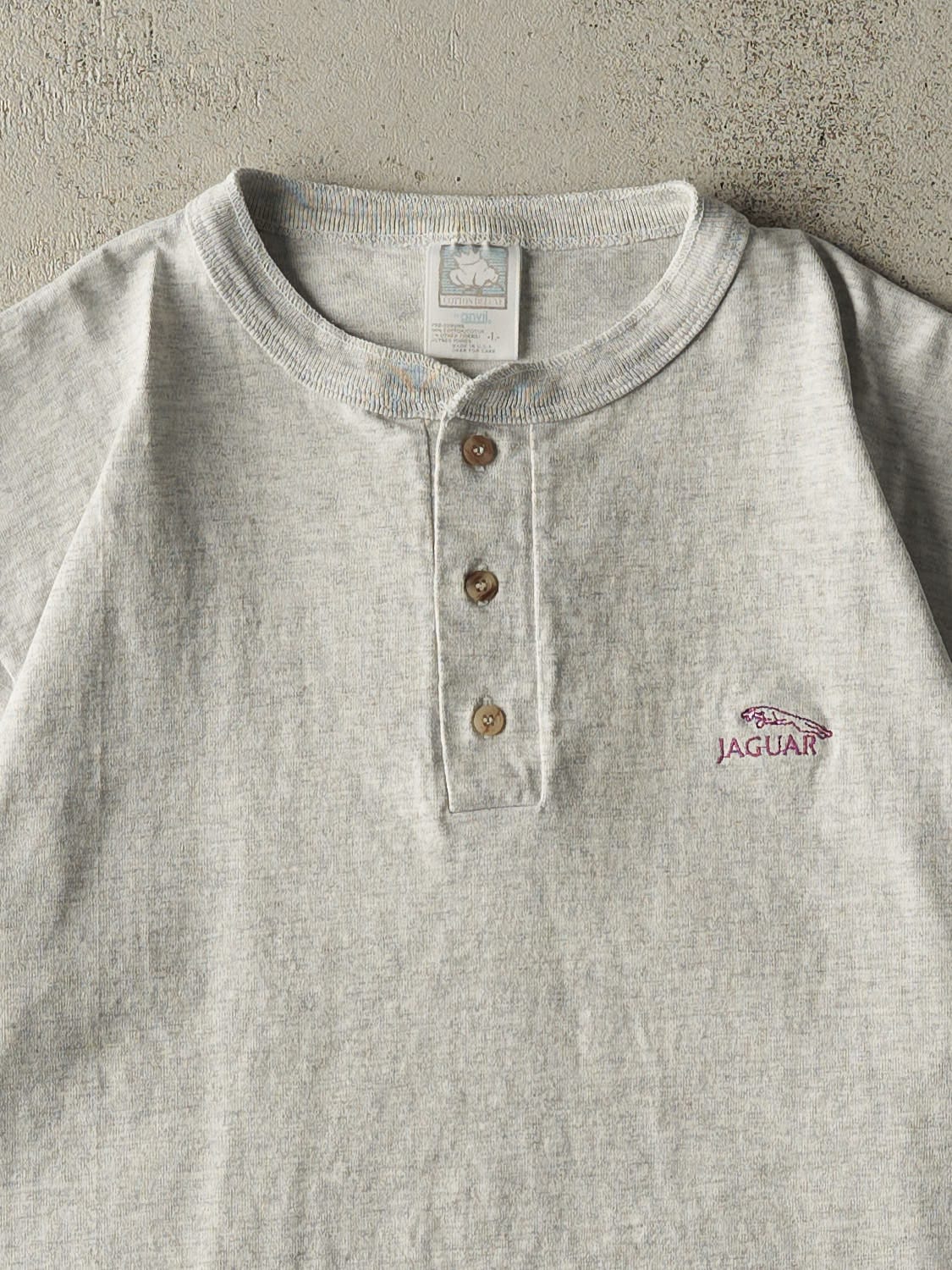 Vintage 90s Heather Grey Jaguar Quarter Button Tee (S/M)