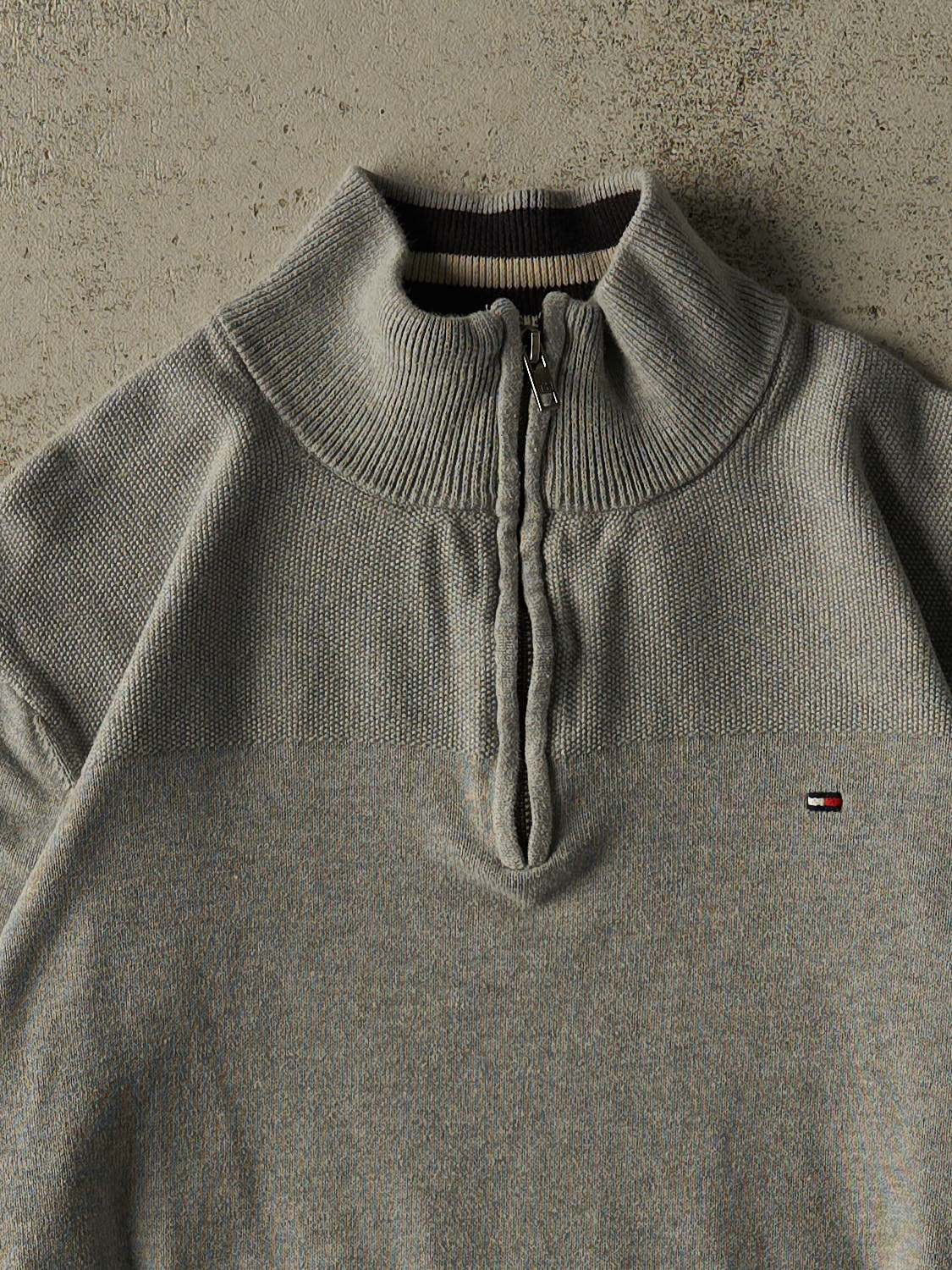 Vintage Y2K Grey Tommy Hilfiger Quarter Zip Knit (S/M)