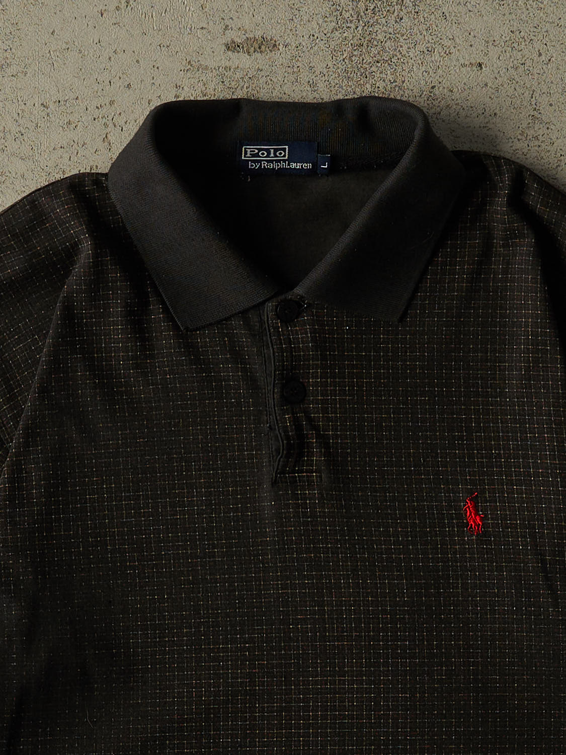 Vintage 80s Faded Black Polo Quarter Button Tee (M/L)