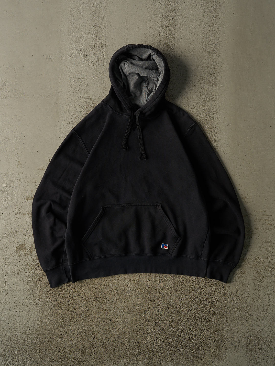 Vintage Y2K Faded Black Russell Athletic Embroidered Hoodie (M)